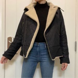 Barbour Shearling Sherpa lined vintage jacket, Navy, Women US Size 8